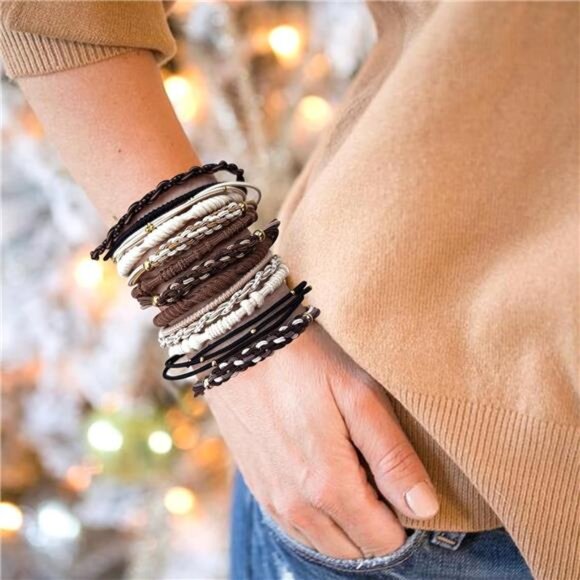 Boho hair ties set neutral elastic ponytail holders no damage thick thin hair - Picture 4 of 8